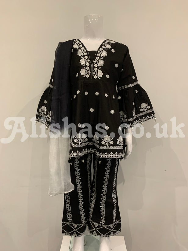 Simrans Black Girls Dress Embroidered Suit