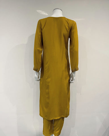 RAFIA Designer Mustard Embroidered Linen Suit
