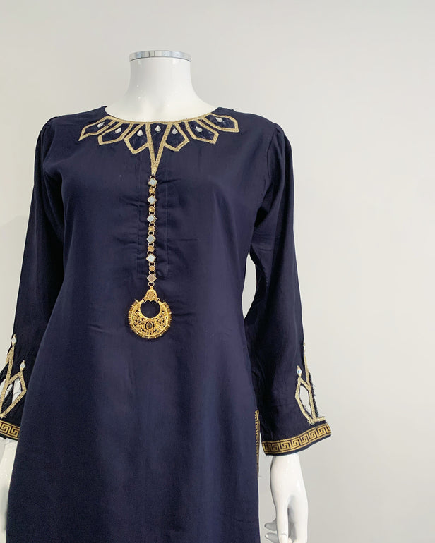 Ladies Navy Viscose Embellished Kameez Suit