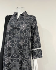 RAFIA Designer Black Ajrak Style Collar Linen Suit