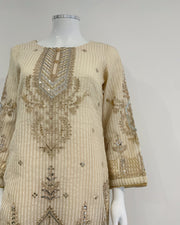 RAFIA Designer Beige Fancy Jacquard Sharara Suit