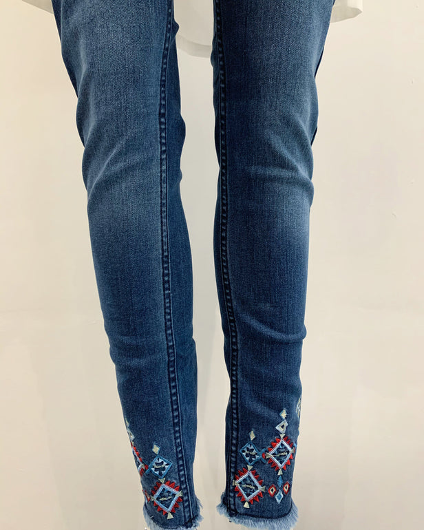 White Cotton Peplum Kurta with Embroidered Jeans 2 Pc