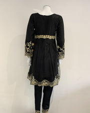 Black and Gold Net Embroidered Frock Suit