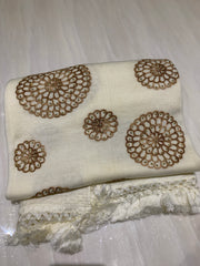 Wool Embroidered Shawl - Off White