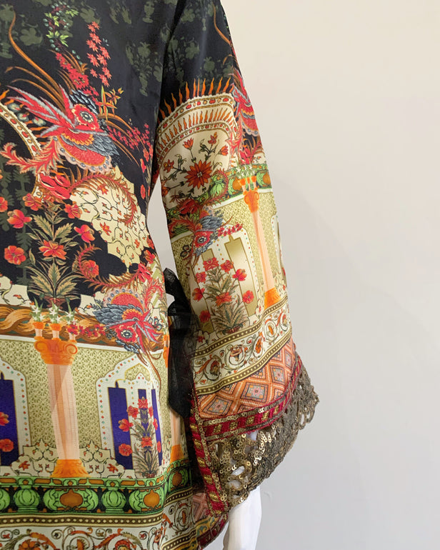 Premium Black Silk Girls Embezzled Frock Suit