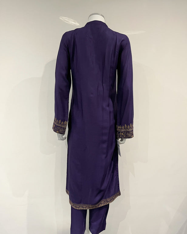 RAFIA Designer Deep Purple Embroidered Linen Suit