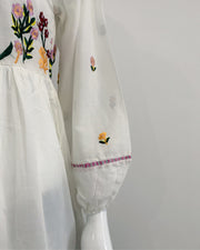 White Cotton Peplum Kurta with Embroidered Jeans 2 Pc
