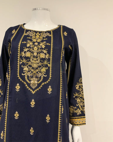 RAFIA Designer Navy Blue Premium Khaddar Embroidered Kameez Suit