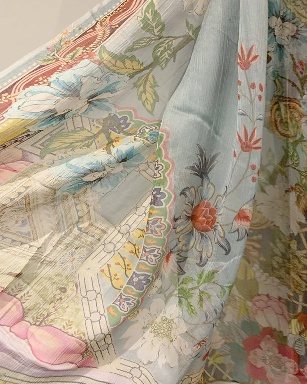 Dhanak Tiffany Blue Warm Embroidered Kameez Suit with Shawl and Dupatta