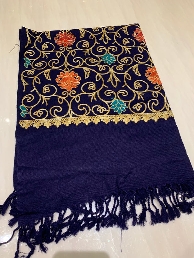 Large Embroidered Shawl - Navy Blue