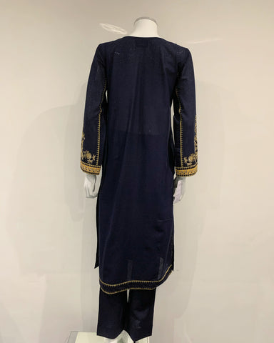 RAFIA Designer Navy Blue Premium Khaddar Embroidered Kameez Suit