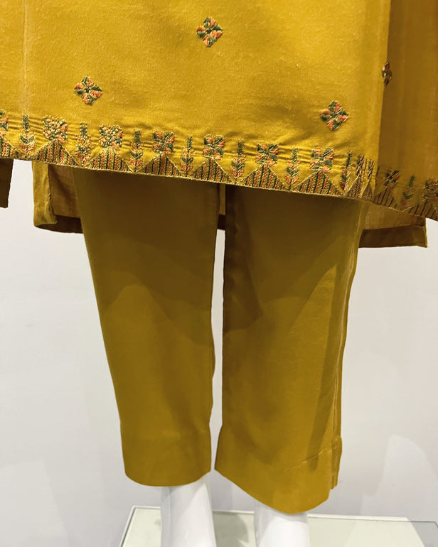 RAFIA Designer Mustard Embroidered Linen Suit