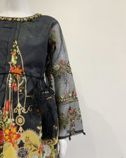 Guddiya Girls Luxury Black Floral Dress Belt Suit