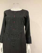 Simrans Black Embroidered Ajrak Linen Suit
