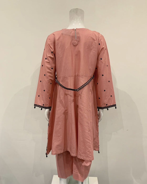 Simrans Blush Girls Belt Embroidered Dress Suit