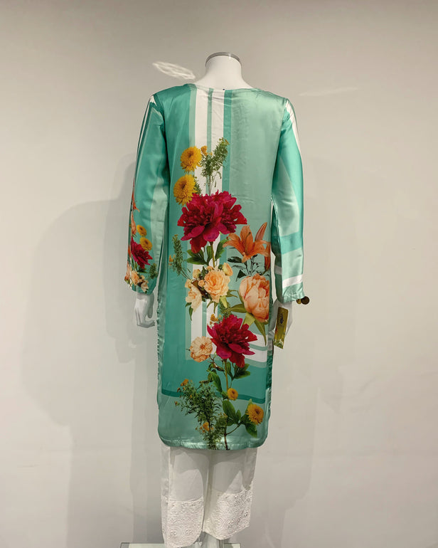 RAFIA Designer Cyan Motif Digital Print Premium Silk Kurta