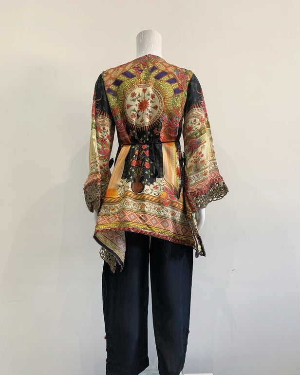 Premium Black Silk Girls Embezzled Frock Suit