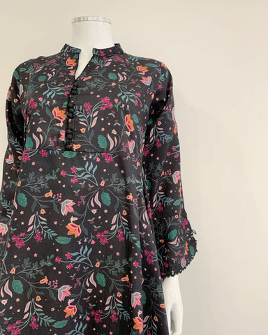 Simrans Black Floral Digital Viscose Dress Suit