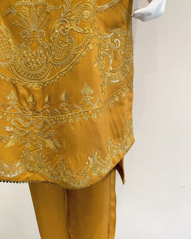 RAFIA Designer Mustard Intricate Hem Kameez Suit