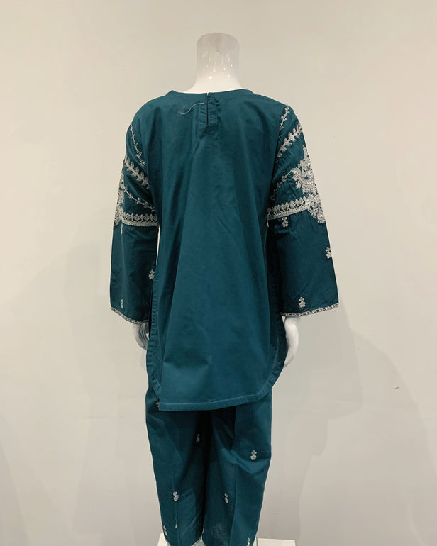Simrans Teal Girls Embroidered Kameez Suit