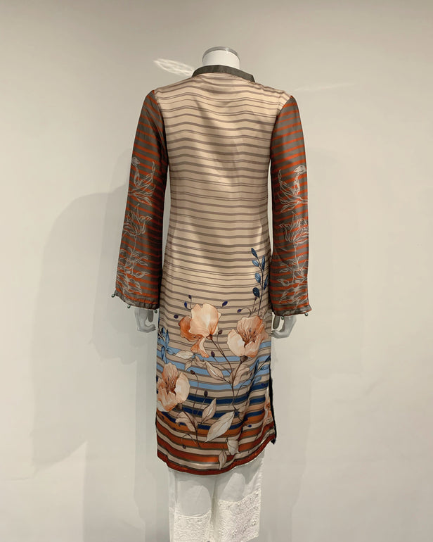 RAFIA Designer Nude Lined Digital Print Premium Silk Kurta