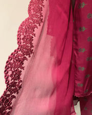 Simrans Magenta Hem Slub Linen Printed Dress Suit