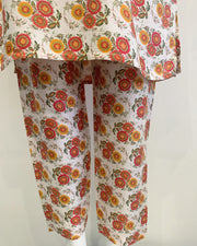 Simrans Floral Printed Curved Linen Suit