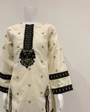 IVANA Designer Girls Off White and Black Pouch Kameez Suit