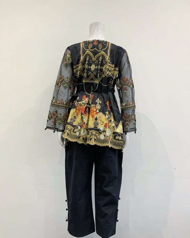 Guddiya Girls Luxury Black Floral Dress Belt Suit