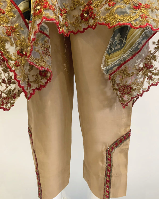 Premium Gold Silk Girls Embezzled Frock Suit