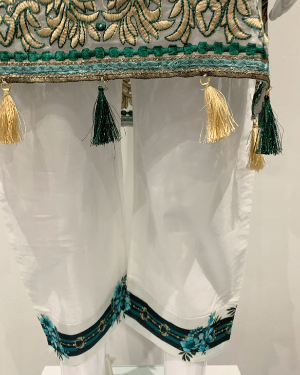 Girls Designer Aqua Floral Kameez Suit