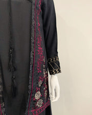 RAFIA Designer Black Jacket Contrast Embroidered Suit