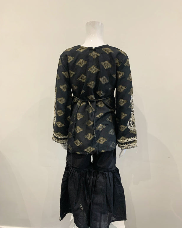 Black Girls Designer Embroidered Cotton Printed Garara Suit