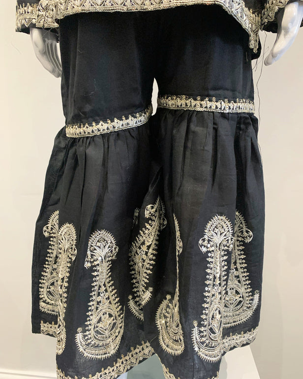 Black Girls Designer Embroidered Cotton Printed Garara Suit