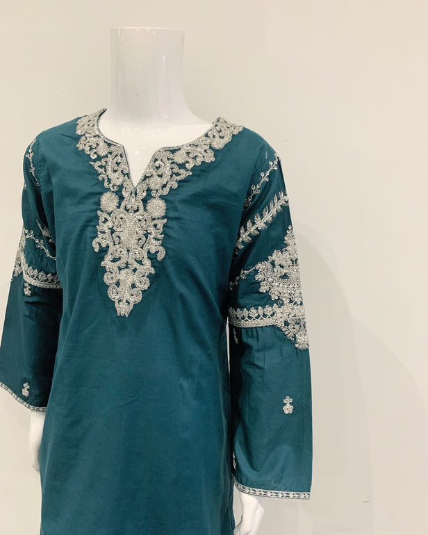 Simrans Teal Girls Embroidered Kameez Suit