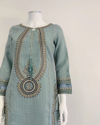 RAFIA Designer Pale Blue Fancy Jacquard Sharara Kameez Suit
