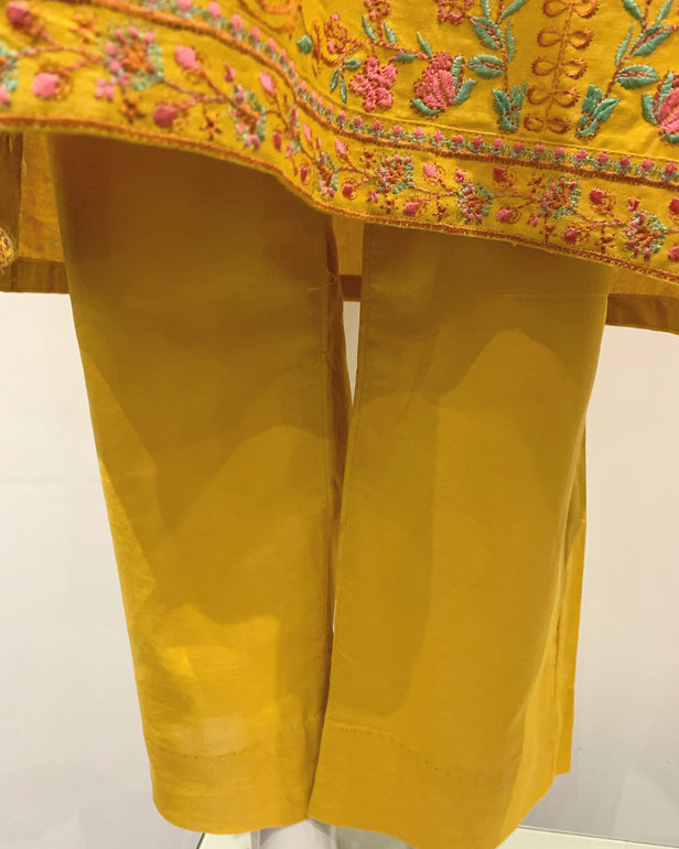RAFIA Designer Pale Mustard Premium Khaddar Embroidered Kameez Suit