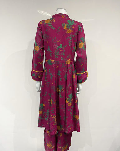 RAFIA Designer Plum Floral Dress Linen Suit