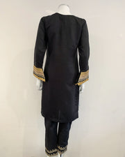 IVANA Designer Lush Black Embezzled Kameez Pouch Suit