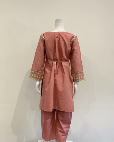 Girls Rose Pink Embroidered Fancy Embroidered Kameez Suit