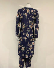 Simrans Ladies Digital Blue Floral Linen Suit