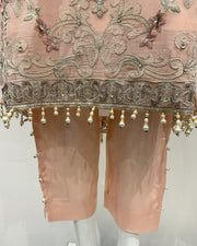 Ladies Peach Fancy Chiffon Embroidered Kameez Suit