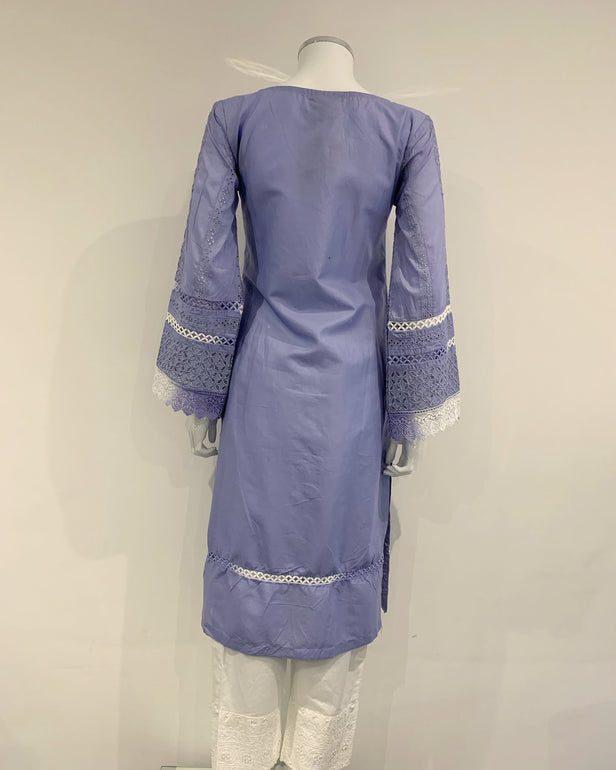 Simrans Lilac Chikankari Cotton Lace Kurta