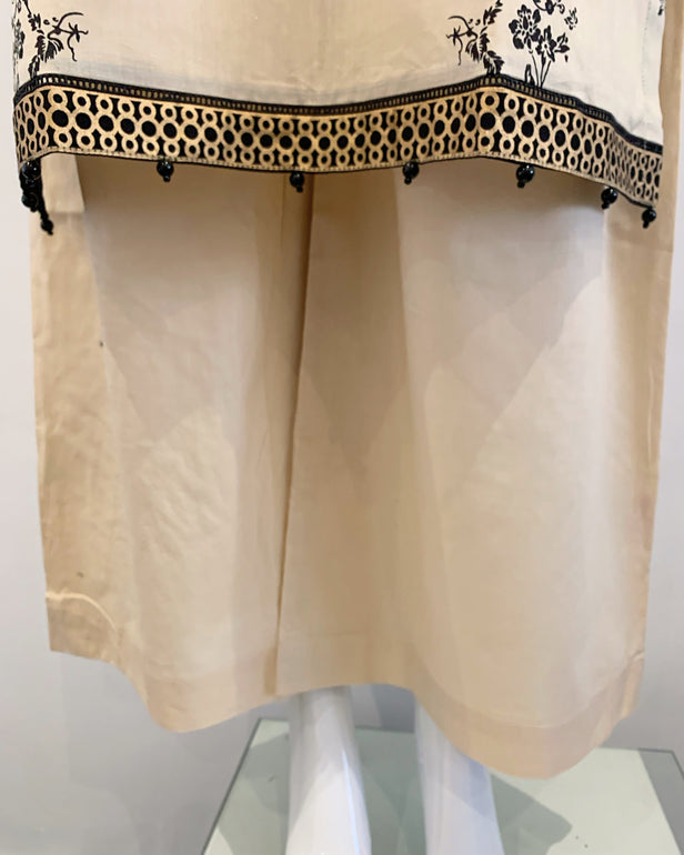 Beige Block Print Kameez Suit