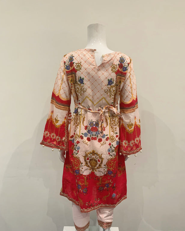 Ivana Designer Girls Red Slit Dress Suit