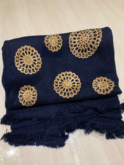 Wool Embroidered Shawl - Navy Blue