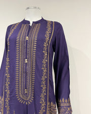 RAFIA Designer Deep Purple Embroidered Linen Suit