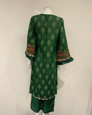 Aafreen Ladies Premium Dartmouth Green Fancy Jacquard Kameez Suit