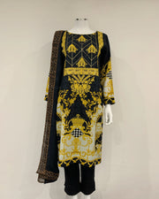 Midnight Contrast Embroidered Kameez Suit
