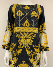 Midnight Contrast Embroidered Kameez Suit